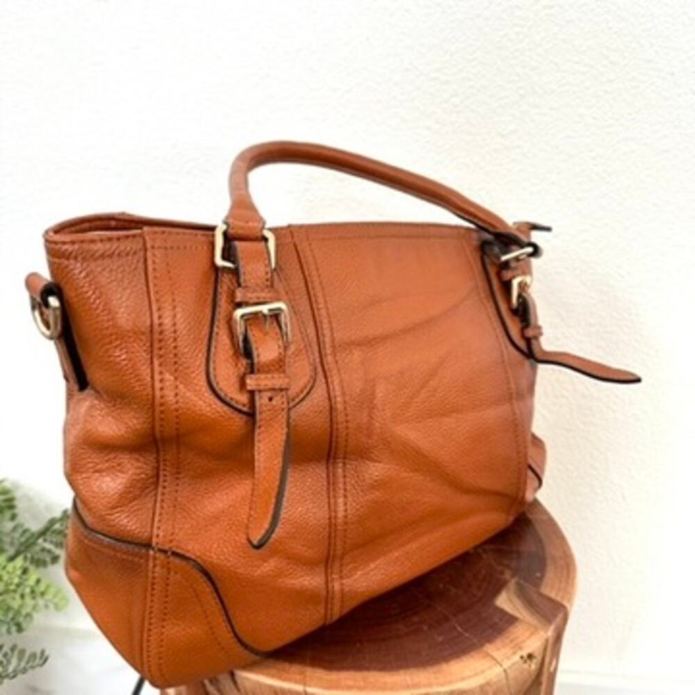 Kattee Genuine Leather Buckled Tote Bag - Caramel Brown - Women's
